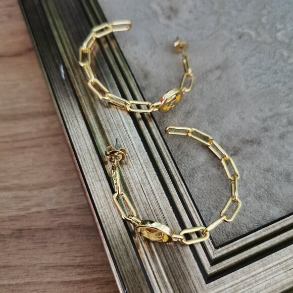 Michael Kors Signature Hoop Chain Link Goldtone Hoop Earrings - Picture 3 of 3